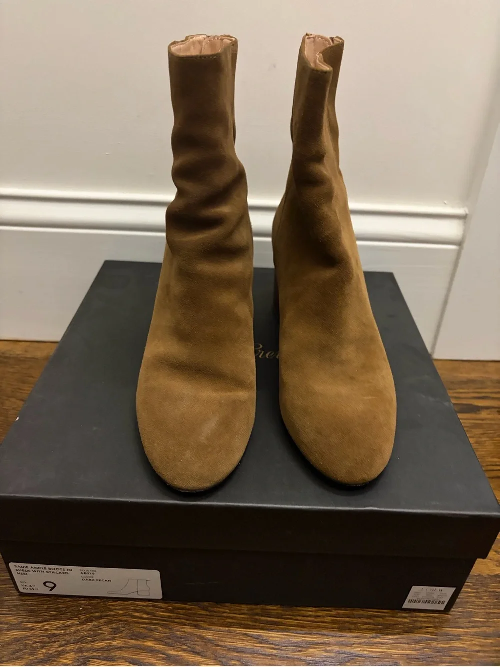 J Crew Women's Suede Mid-Heel Ankle Boots in Dark Pecan 9